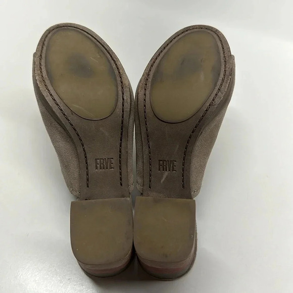 Frye Blake Heeled Mules Chevron Leather Suede Slip On Block Ash Brown Size 6.5 - Picture 8 of 10